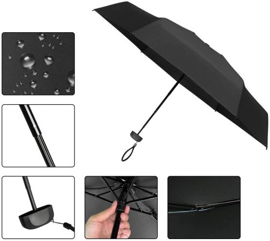Vicloon Mini Travel Umbrella, Pocket Umbrella Foldable Compact with Flat Handle, 6-Rib Light-Weight Waterproof Sturdy and Portable Umbrella, Rain and Sun Umbrella, UPF>50+ Protection (Blue) - Image 4