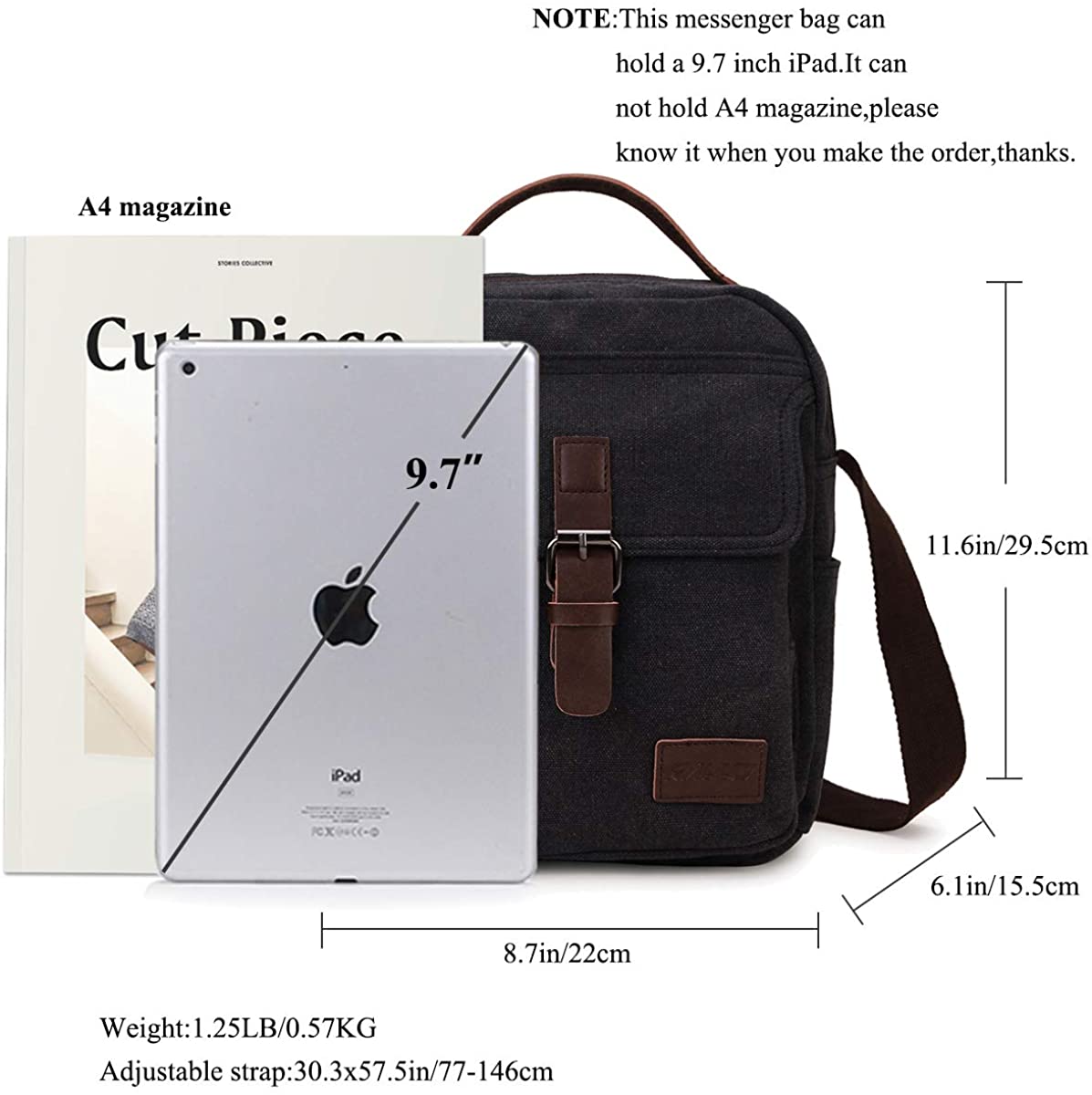 Small Messenger Bag Mens,RAVUO Canvas Shoulder Bags Travel Bag Man Purse Crossbody Bags for Work and Business Black - Image 3