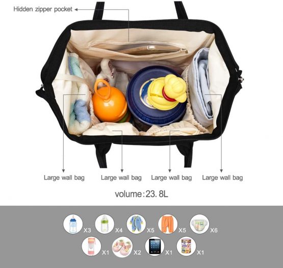 Pipi Bear Changing Backpack Bag Waterproof Baby Changing Bag Cool Nappy Backpack Organizer Large Capacity Diaper Tote Bag (Black) - Image 3