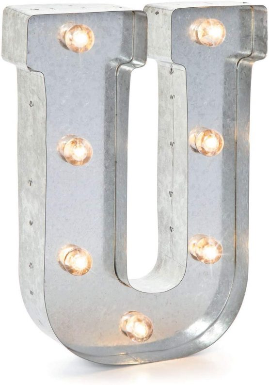 Darice Silver Metal Marquee Letter 9.875-inch, U, 5.1 x 20.1 x 26.7 cm