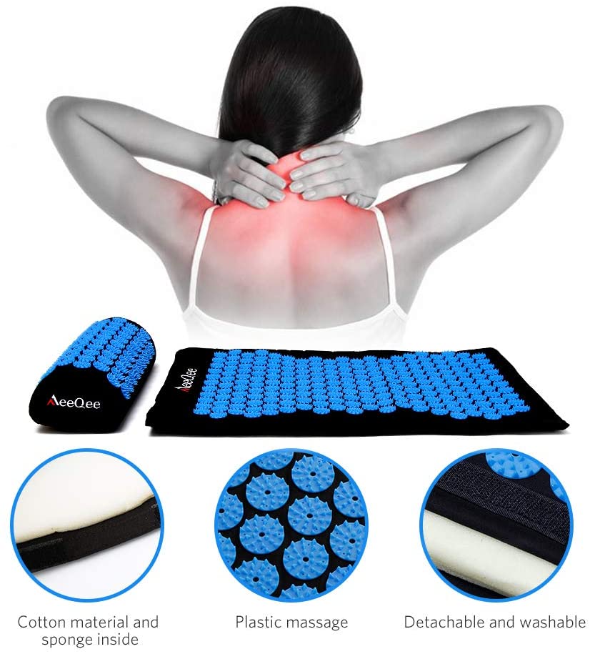 MeeQee Acupressure Mat with Pillow and Carry Bag for Foot/Back/Neck Pain Relief Acupuncture