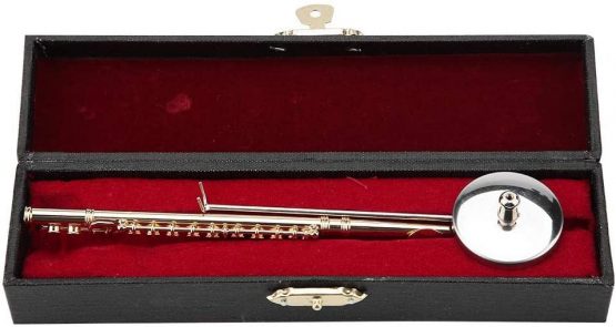 Mini Trumpet Boxed Top Grade Gift Mini Musical Instrument Model Miniature Flute Replica with Stand and Case Gold Plated Instrument Model Musical Ornaments 5.9 * 1.3 * 1.3in