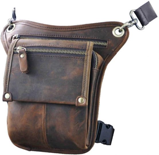 Le'aokuu Mens Genuine Leather Messenger Motorcycle Hip Bum Blet Fanny Waist Pack Drop Leg Thigh Bag 211-4