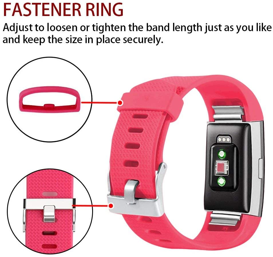 Fitbit Charge 2 Straps, Soft Accessory Strap, Secure Metal Clasp for Fitbit Charge 2 (5.5-6.7") - Red Pink - Image 4