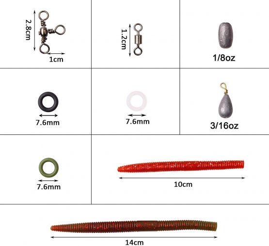SHADDOCK Wacky Rig Worm Hook Kit, 163pcs/box Senko Baits Weedless Wacky Hooks O-Rings Fishing Hooks Wacky Tool Kit for Artificial Soft Stick Baits - Image 3