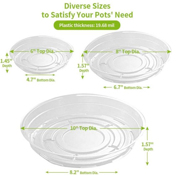 wavraging Clear Plant Saucers 18 Pack Plastic Flower Pot Drip Trays for