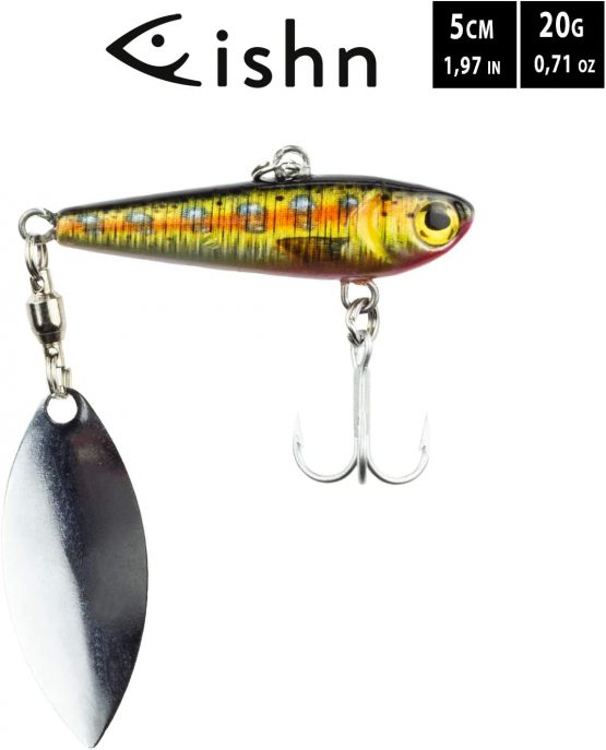 FISHN REALSPINNY spinner bait, jig, weight: 20g, size: 5cm, spinner blade: 3,8cm, artificial bait, for spin fishing for predatory fish such as pike, perch, trout, pike-perch