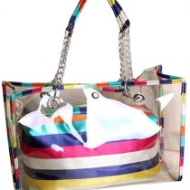 LA HAUTE Women Girls Summer Transparent Jelly Beach Tote Bags Vintage Print PVC Waterproof Swimming Shoulder Bags with Cosmetics Bags