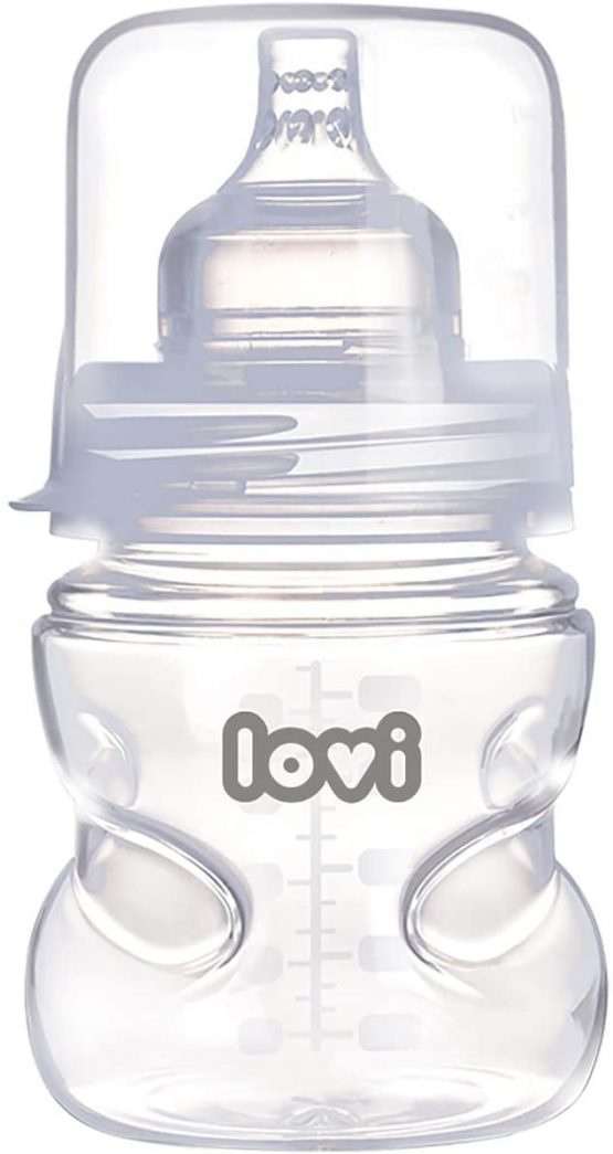 LOVI Self-Sterilizing Anti-Colic Feeding Bottle with Dynamic Teat | 0m+ | 150 ml | Microwave Friendly | SUPER Air Vent System | Protects the Sucking Reflex