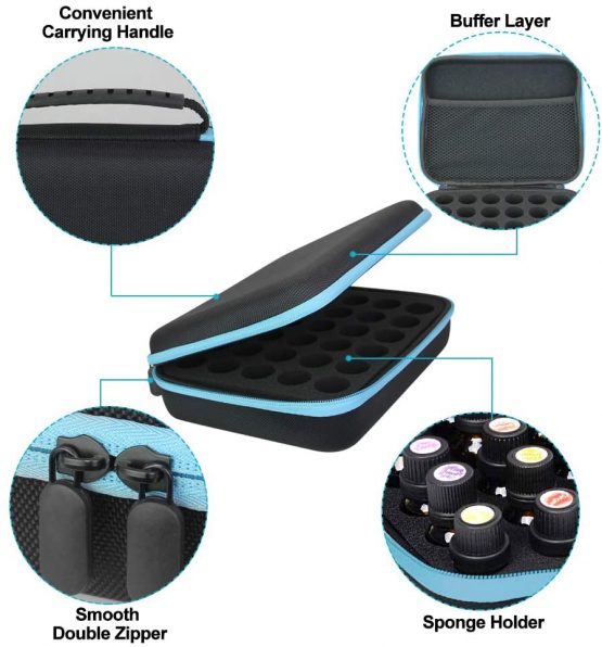 DECARETA 30 Bottles Essential Oils Handle Carrying Case,Waterproof Rigid Shell Essential Oil Storage Box with Label Stickers and Bottle Opener,Perfect for Essential Oil 5ml 10 ml (Blackand Blue) - Image 4
