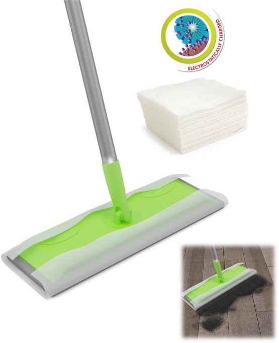 The Dustpan and Brush Store Static Floor Duster Cleaning Mop − Floor Mops with Disposable Wipes for Quick and All-Purpose Cleaning, Complete Kit Static Floor Wipes Mop That Incudes 10 Dry Floor Wipes