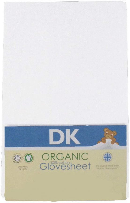 DK Glovesheets Organic Cotton Fitted Cot Sheet, White, 83cm x 50cm