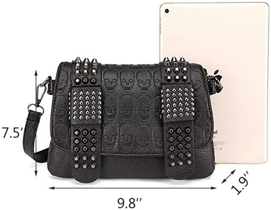Chikencall Womens Punk Skull Print Crossbody Bag PU Leather Gothic Skull Shoulder Bag Purse with Chain - Image 2