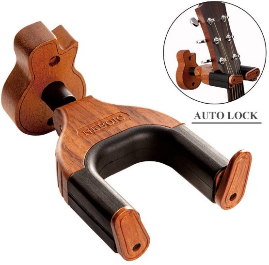 Neboic Guitar Wall Mount, Auto Lock Guitar Wall Hanger, Hard Wood Base Guitar Holder, Guitar Hook, Acoustic, Classical, Electric, Bass Guitar Stand, Guitar Accessories