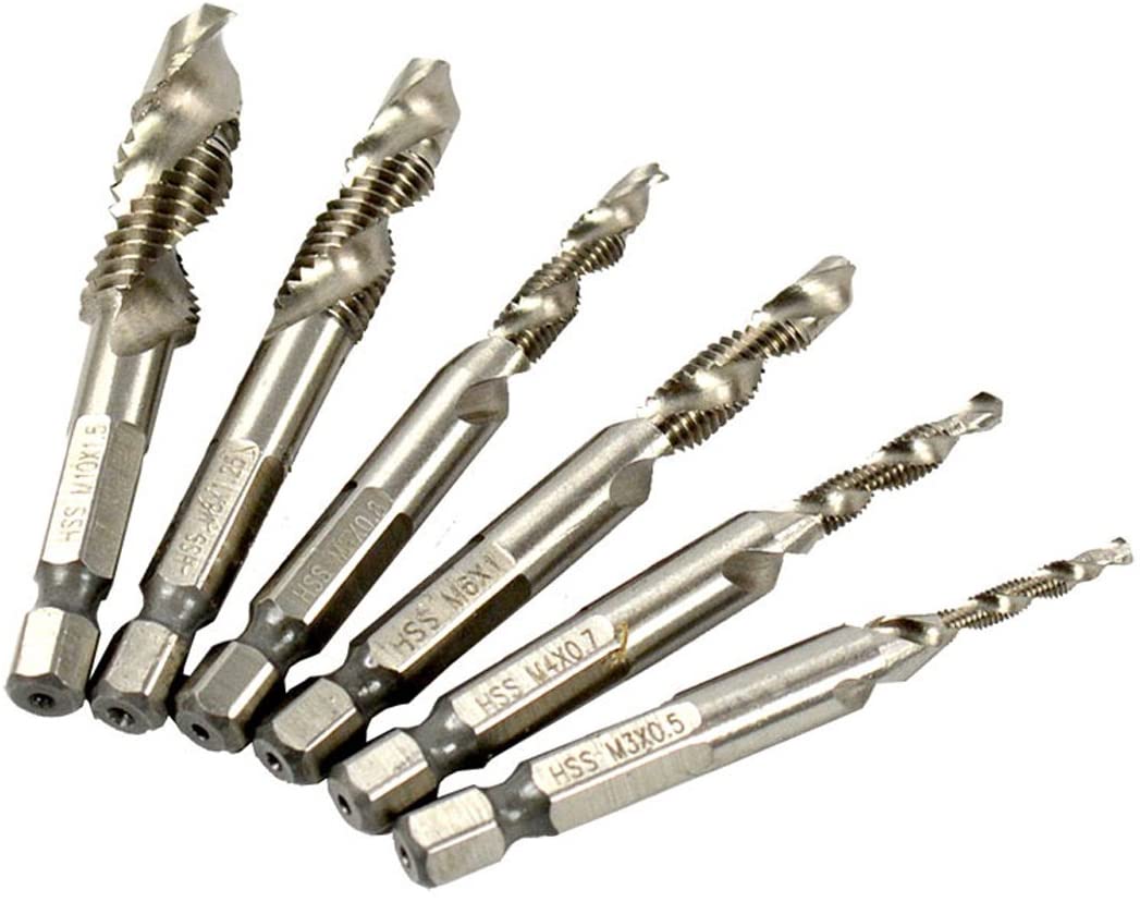 Malayas Drill Tap Combination Bit 6 Pieces Hss Tap Drill Bit Thread Spiral Screw Tap