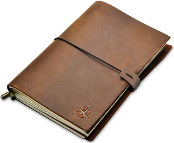 A5 Leather Travelers Notebook - Wanderings A5 Refillable Travel Journal, Hand-Crafted Genuine Leather - Perfect for Writing, Poets, Travelers, as a Diary - Blank Inserts - 22 x 15cm, 8.5x6" (A5)
