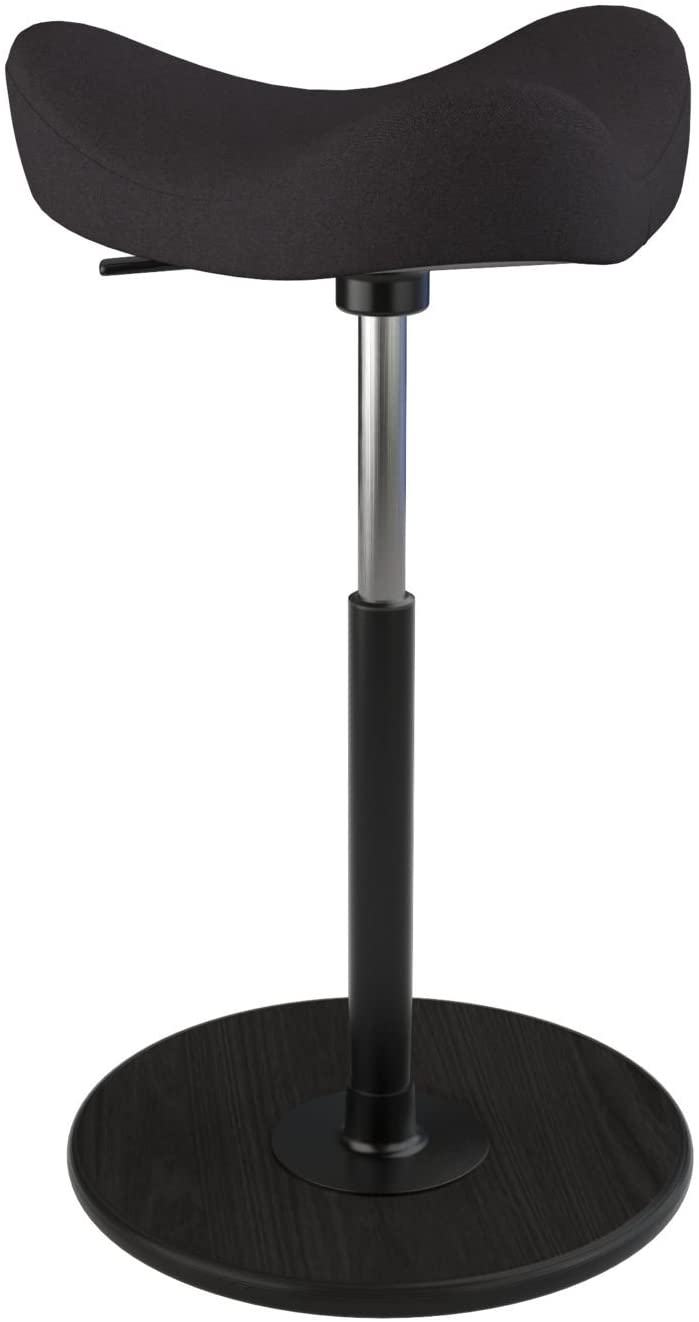 Varier Move Standing Stool Black/Black Ergonomic Adjustable Sit Stand Chair for Active Sitting Wooden Base and Sculpted Foam Seat