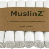 MuslinZ 6pk Luxury Bamboo/Organic Cotton Muslin Squares - White