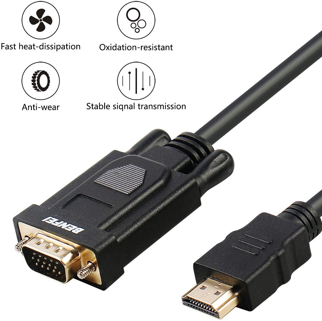 BENFEI HDMI to VGA 1.8M Cable, Uni-Directional HDMI to VGA Cable (Male to Male) Compatible for Computer Desktop, Laptop, PC - Image 2
