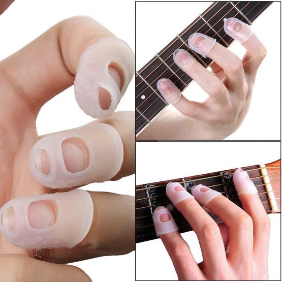 Guitar Fingertip Protectors, 20Pcs Clear Silicone Guitar Finger Protectors 5 Sizes(L/M/S/XS/XXS) and 5 Assorted Guitar Picks, for Ukulele Electric Guitar Starter - Image 3