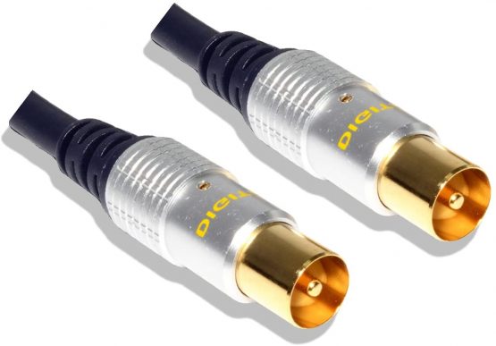 Cable Mountain 1m Male to Male TV Aerial Coaxial Cable with Gold Connectors and Metal Plugs - Blue