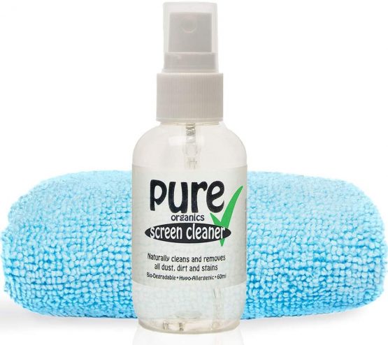 SCREEN CLEANER KIT By Ecopure - (60ml) contains only premium Eco-Friendly, Bio Degradable and Hypo Allergenic ingredients. Naturally removes all dust, dirt, marks and stains. Leaves screens gleaming clean.