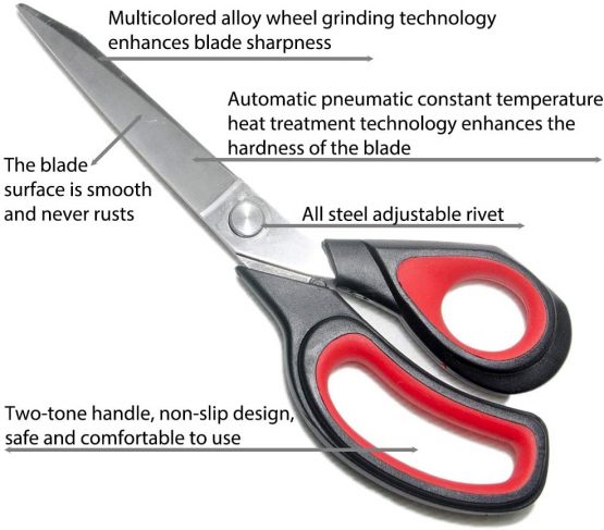 Dressmaking Scissors Heavy Duty Dressmaker Fabric Shears Tailor Scissors for Cutting Fabric, Leather, Raw Materials, Dressmakings, Altering, Sewing & Tailoring 9.5inch Long (red Black) - Image 2