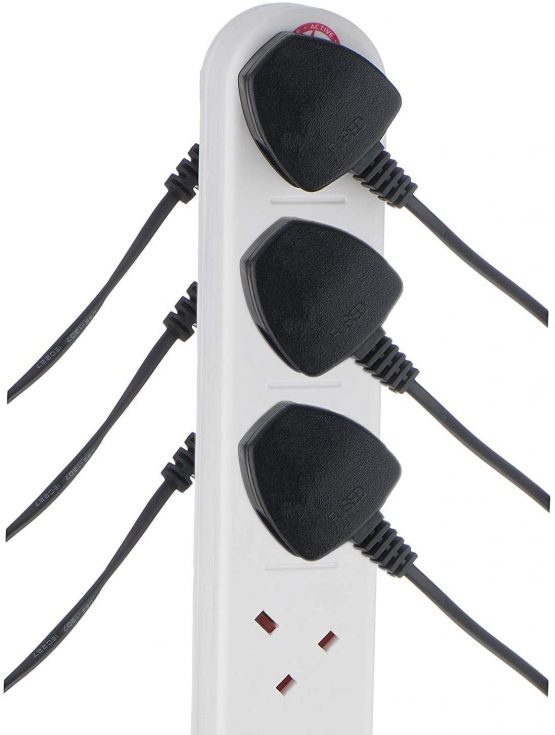 Invero 10 Way Gang Surge and Spike Protected Vertical Tower Extension Socket Adaptor with 2 Metre Lead Ideal for Electrical Equipment - White - Image 3