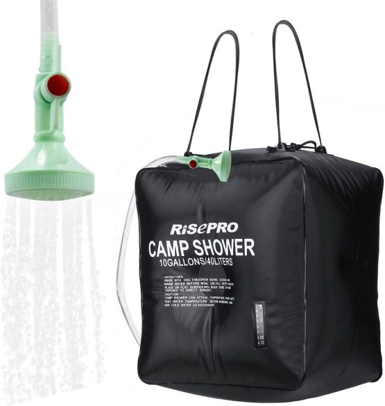 RISEPRO Solar Shower Bag 40L 10 gallons Solar Heating Camping Outdoor Shower Bag with Temperature Hot Water 45°C Hiking Climbing Picnic Beach
