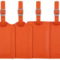 Luggage Tags, Microfiber Leather Personalized Suitcase Tag Set Luggage id Tags Labels Travel Accessories-Set of 4(Orange)