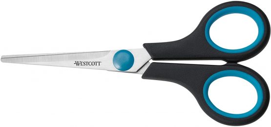 Westcott 5 inch E-30250 00 Easy Grip Soft Grip Scissor - Black/Blue