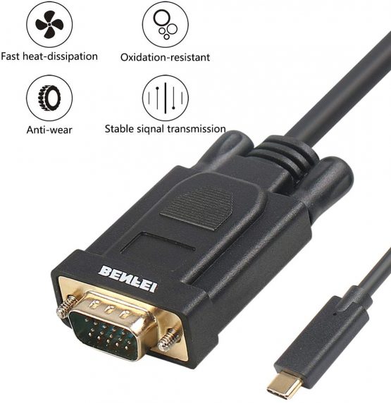USB C to VGA Cable, BENFEI 1.8M Thunderbolt 3 to VGA Compatible for MacBook Pro 2019/2018/2017, Samsung Galaxy S9/S8 etc(Only Compact with USB C Devices which support DisplayPort Alt Mode) - Image 2