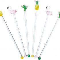 BarCraft BCSTIRASTD Tropical Chic Novelty Glass Cocktail Stirrers (Set of 6)