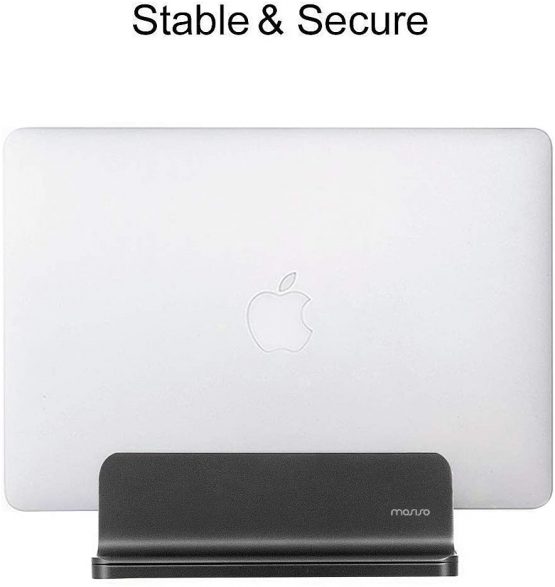 MOSISO Vertical Laptop Stand, Aluminum Alloy Desk Holder Space-Saving Stand Compatible with MacBook Air/Pro/iPad/Lenovo/Dell/Surface/Samsung/HP and Other Laptop Notebook, Black - Image 2