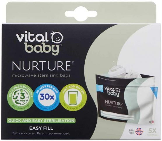 Vital Baby Nurture Microwave Sterilising Bags, 5 Pack, Reusable Steriliser Bag, 30 Uses Per Bag, Sterilize Up to 3 Bottles in Only 3 Minutes - Image 2