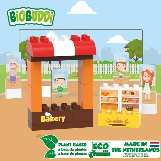 BIOBUDDI BB-0135 Building Bakery Play Set, 20 Blocks, 9 Push-Out Cards, Multi-Coloured - Image 4