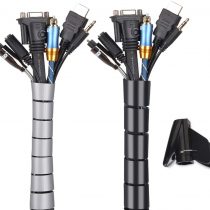 Cable Tidy Sleeves, MOSOTECH 2 X 60'' Cable Management Wire Tidy Cable Cover Protector for PC TV Computer, Home and Office Cord Organizer, DIY Flexible, Black and Grey, (∅1.03" and ∅0.87")