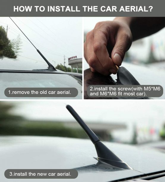 Aobetak universal car aerial, 6.5 cm (2.5 inch) small short car aerial, mini car radio accessories, FM/AM inputs M5 M6, black - Image 4