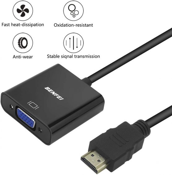HDMI to VGA, Benfei Gold-Plated HDMI to VGA Adapter (Male to Female) for Computer, Desktop, Laptop, PC, Monitor, Projector, HDTV, Chromebook, Raspberry Pi, Roku, Xbox and More - Black - Image 2
