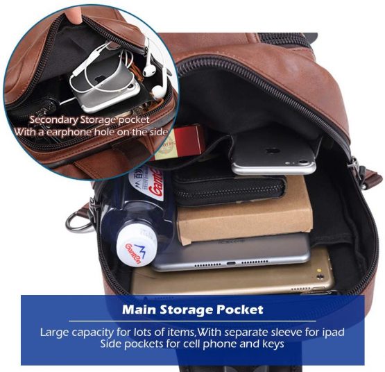 SPAHER Man Bag Leather Sling Bag Backpack Mens Messenger Bag Chest Bag Crossbody Shoulder Bag Daypack Rucksack for Business Outdoor Sports Hiking Camping Travelling Black - Image 3