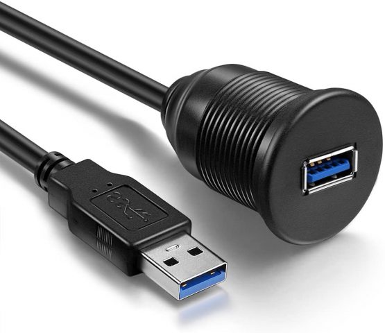 OBSTORM USB 3.0 Male to USB 3.0 Female AUX Flush Mount Car Mount Extension Cable for Car Truck Boat Motorcycle Dashboard Panel (1 meter) - Image 2
