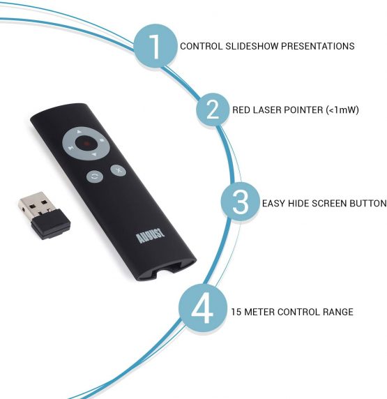 Wireless PowerPoint Clicker - August LP200 - Presenter with Shortcut Keys and Pointer - Remote Control Range: 15m - Presentation Skills eBook Included Black - Image 2