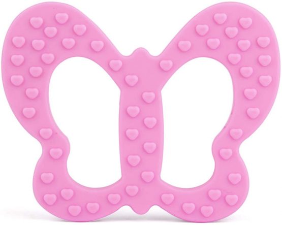 PREMYO Teething Toy for Baby Teether Silicone - Soothes Sore Gum Pain - Easy to Grab BPA Free Butterfly Purple
