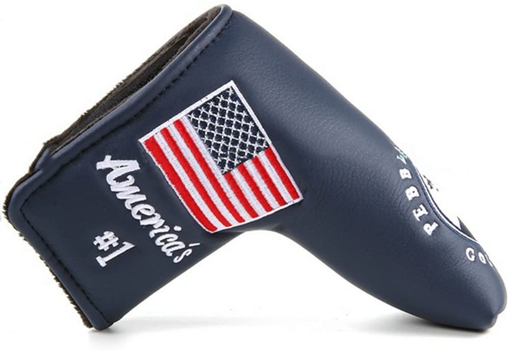 FLTRADE Golf Putter Club Head Cover Headcover Pebble Beach America's US Flag Embroidered Blade for All Brands Scotty Cameron Ping Taylormade Odyssey Cobra Ping Mizuno,Red,Navy blue or white