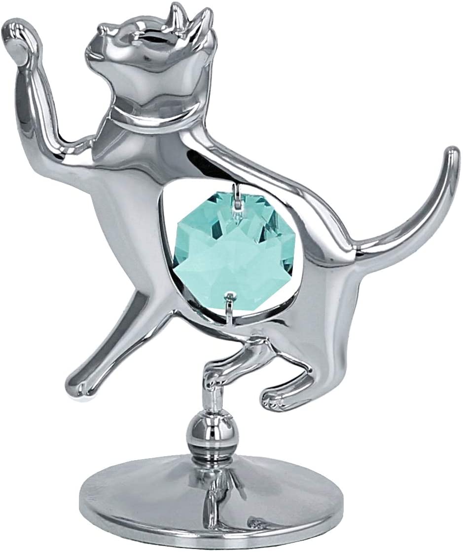 Crystocraft Cat Ornament with crystals from Swarovski ®, Chrome