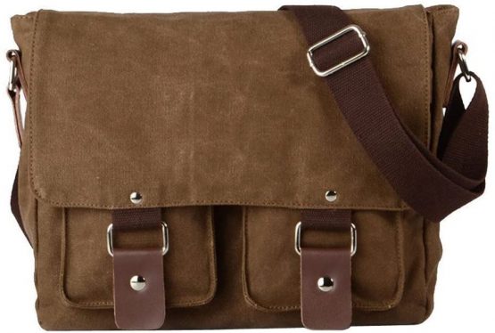 Laptop Bag 14 inch Mens Canvas Leather Messenger Bags Briefcase Crossbody Satchel Shoulder School Bag Travel Hiking Camping Bag ipad Bag Book Bag Satchel School Bag, 32 x 10 x 27cm, Coffe-1