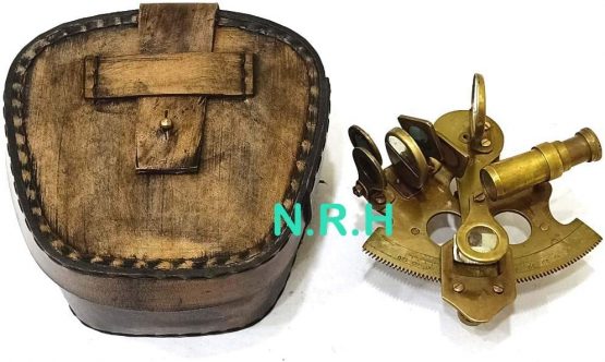 Solid Brass Sextant Nautical Maritime Astrolabe Marine With Lather Cash