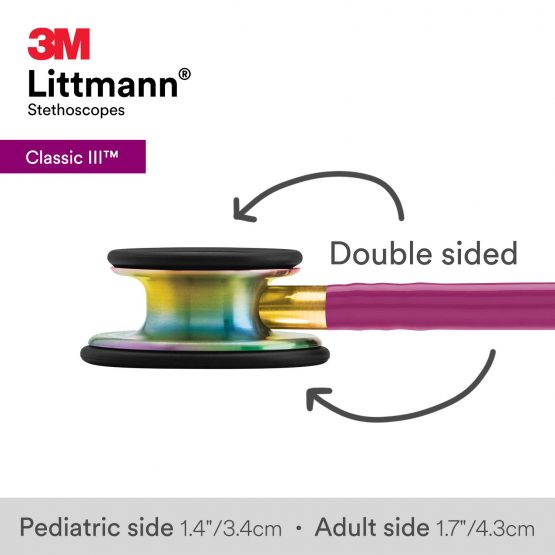 3M Littmann Classic III Monitoring Stethoscope, Rainbow-Finish, Raspberry Tube, 69 cm, 5806 - Image 4