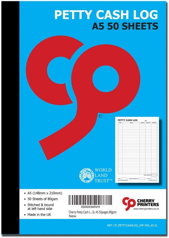 Cherry Petty Cash Log Book SL A5 50pages 80gsm