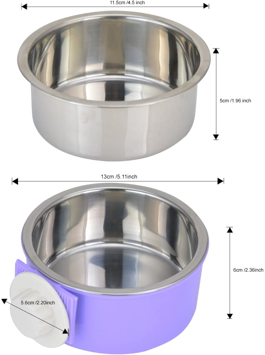 ShareWe Pet Hanging Bowl 2-in-1 Removable Stainless Steel Dog Crate Bowl Food Water Hanging Bowl for Dog Cat Bird Rabbit Hamster Ferret (Purple) - Image 3